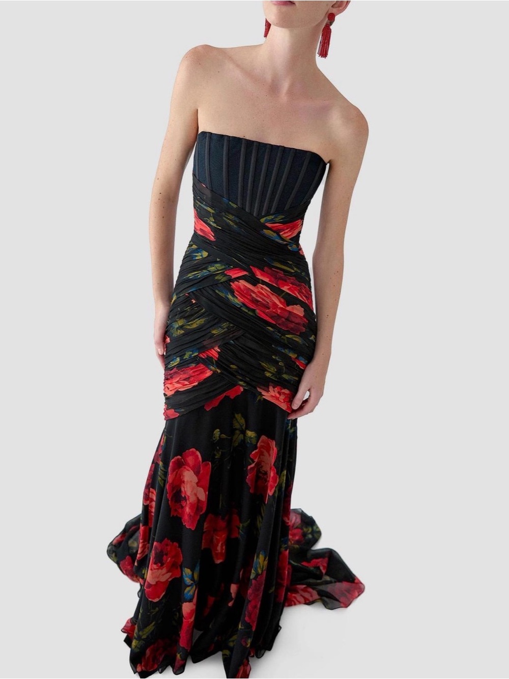 Carolina Herrera Silk Chiffon Floral Bustier Gown